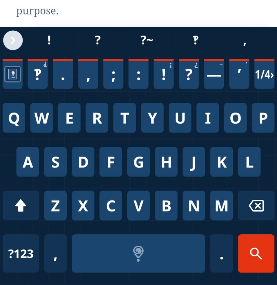 Current Android test keyboard with punctuation keys above the letter keys