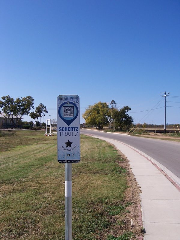 The Schertz Trailz sign, with its QR code.